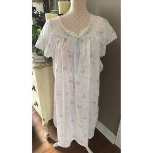 Vintage Simply Basic Nightgown Muumuu Womens 2X Floral Flutter Sleeve White Blue